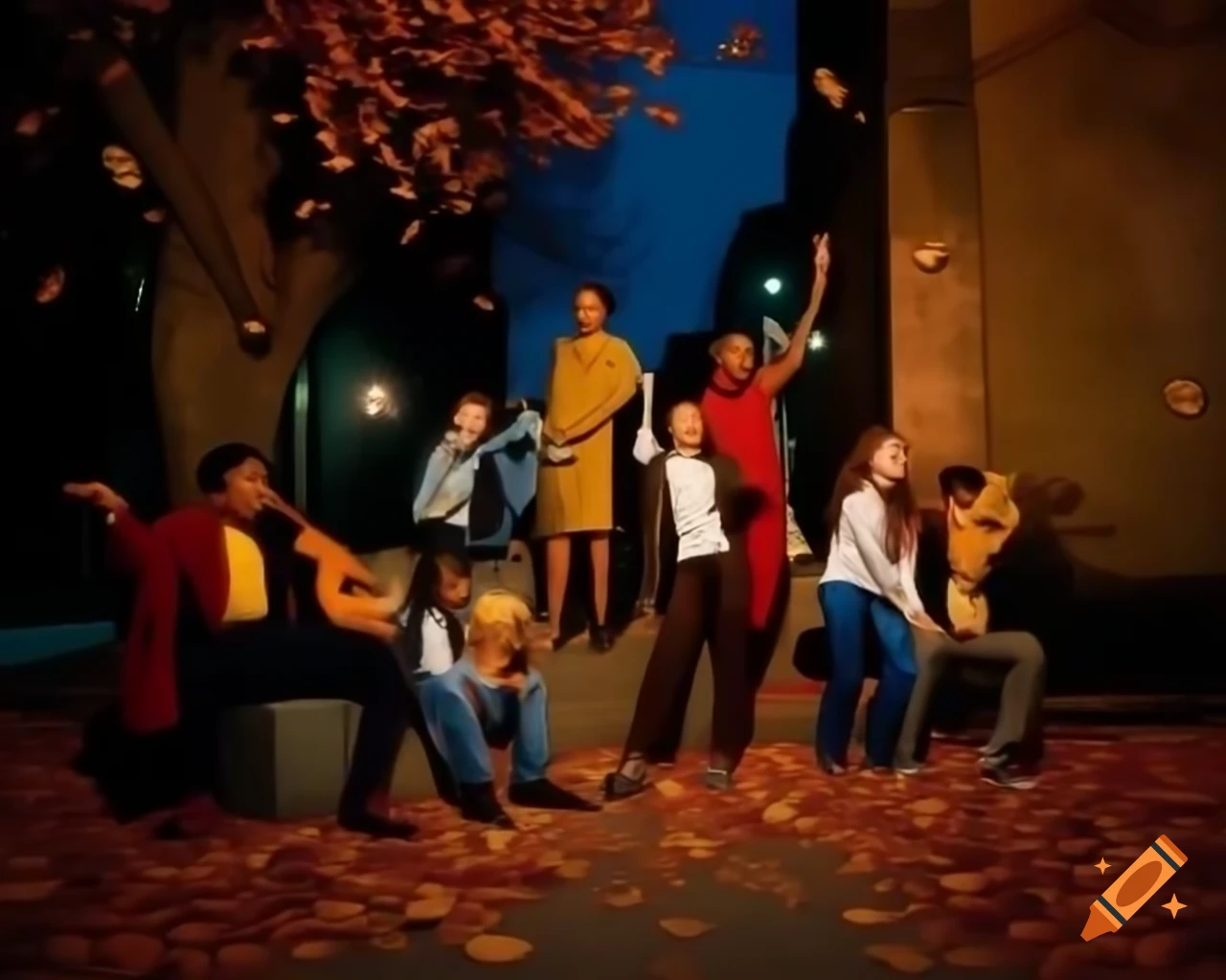 Young people enjoying jazz music against warm autumn night backdrop