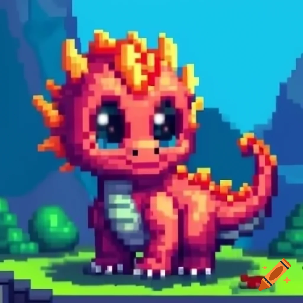 Pixel art of a baby rock dragon