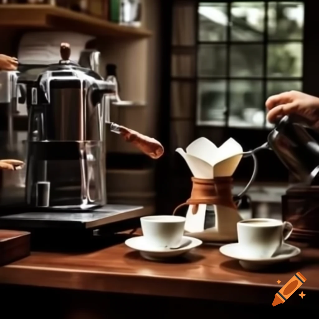 Turkish coffee maker and pot in coffee shop with milk and sugar