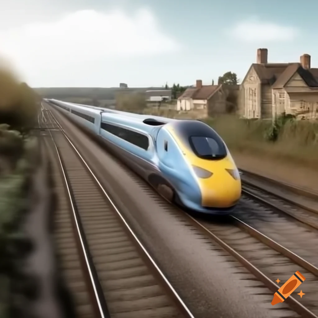 High speed train passing through 1950s England village
