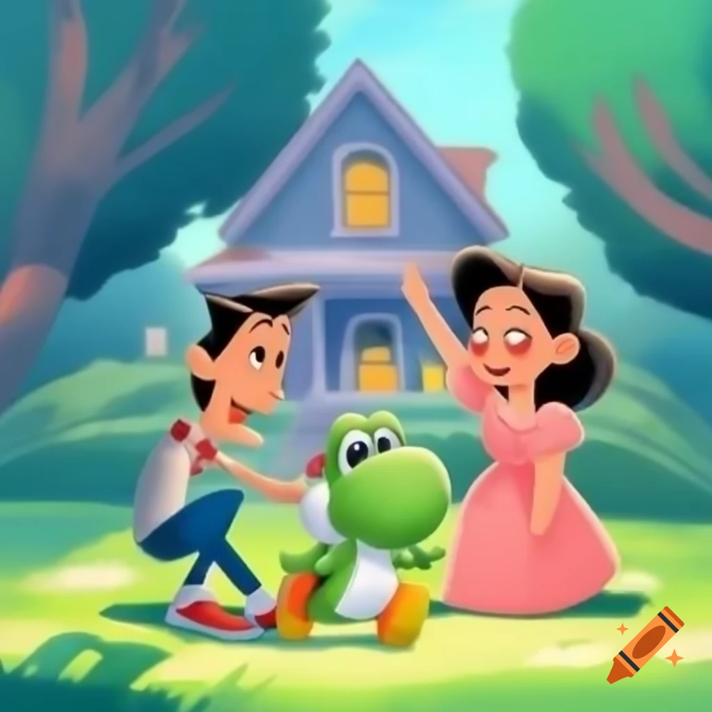 Young man asking minnie mouse mascot to sit on her lap in bright room