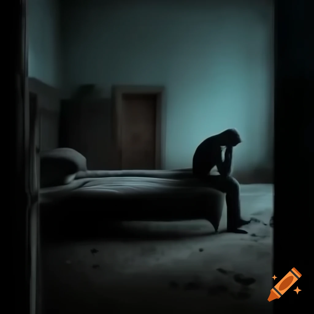 Solitary figure in melancholic hotel room, dim light evoking Edward Hopper's style