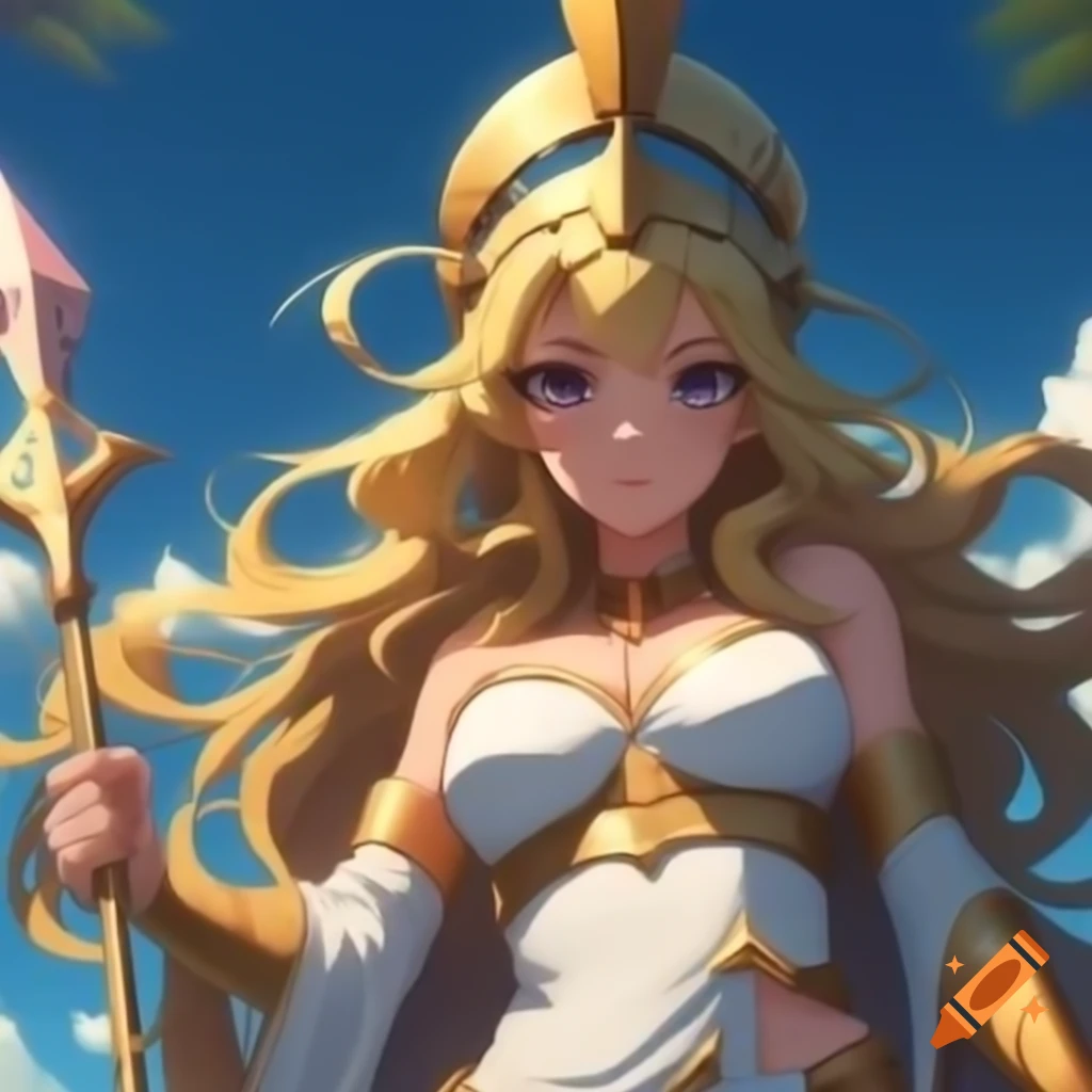 Anime style depiction of Athena as a geek goddess
