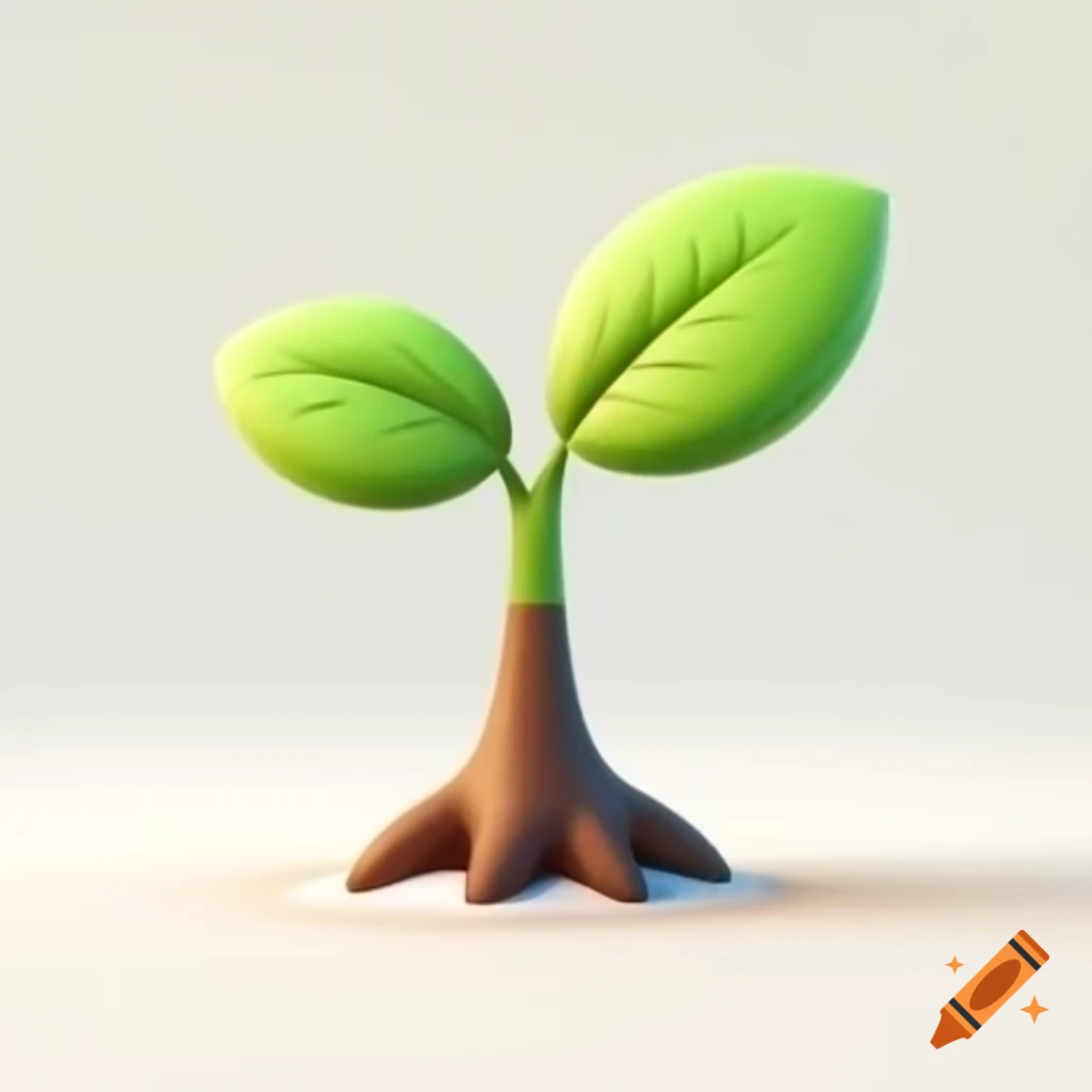 Cartoon style tree sprout on white background