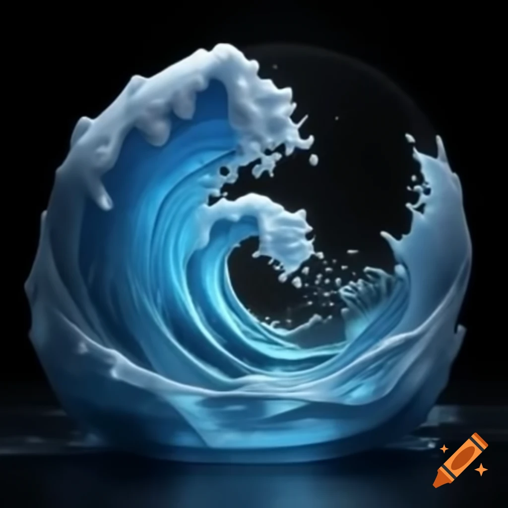 Miniature universe of swirling blue wave inside glass orb