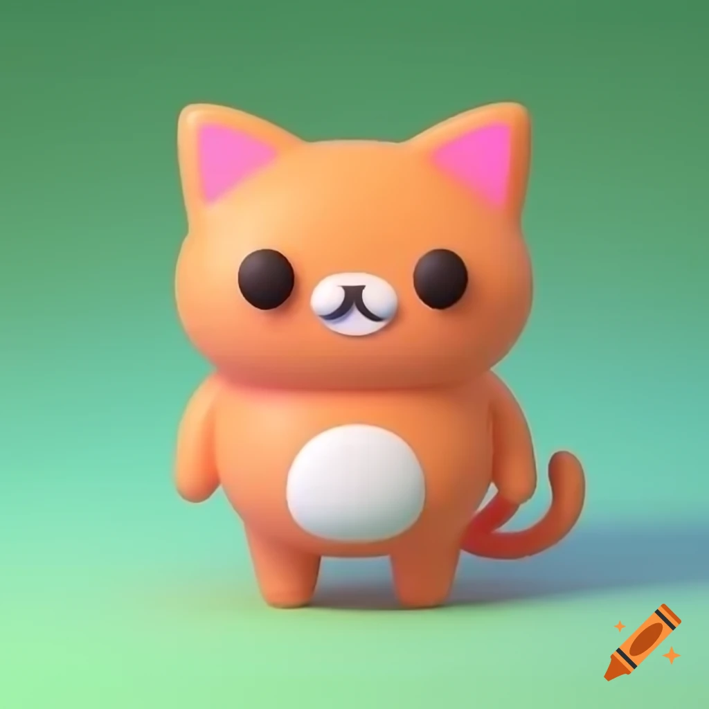 3D rendered kawaii cat character with a small and chubby body