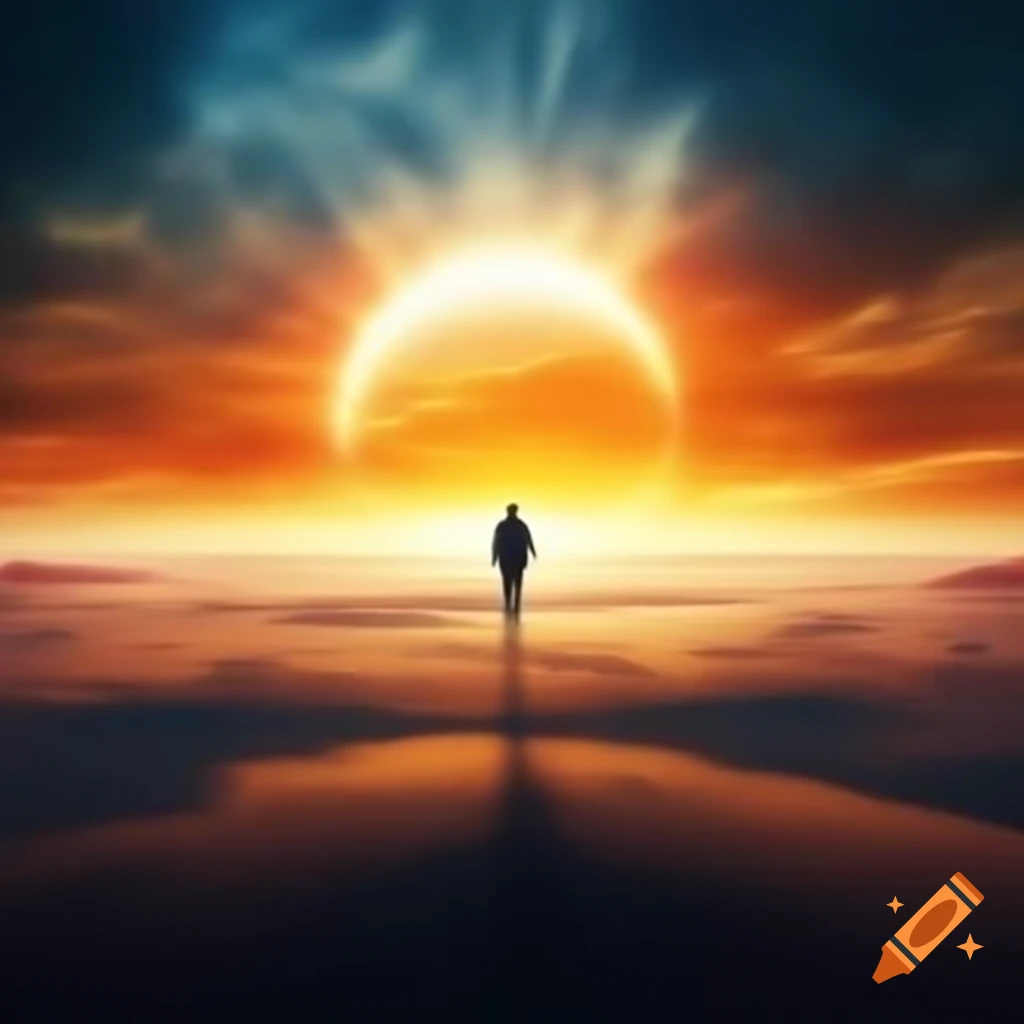 Uplifting profile image of glowing sun rising over peaceful horizon with light orange colors