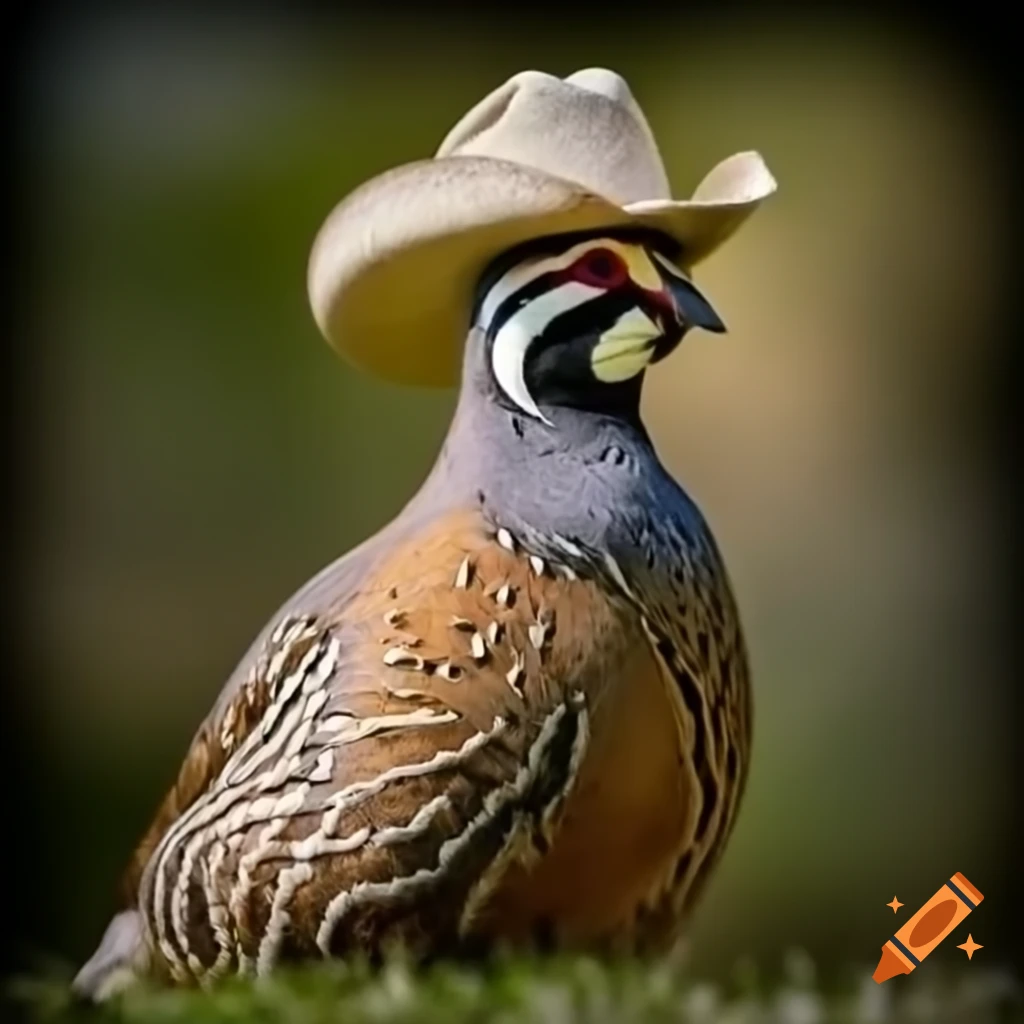 Quail wearing a cowboy hat