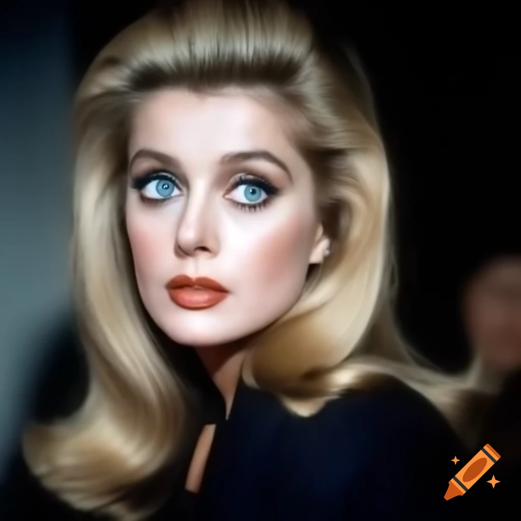 Hyper-realistic portrait of beautiful European actress from 1963 with porcelain skin and blue eyes