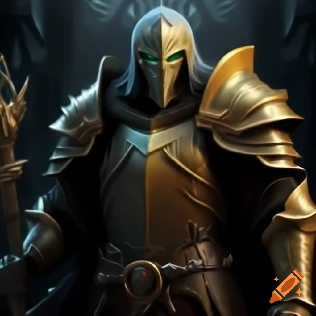 Paladin knight with glowing hand and chain weapon in gothic fantasy setting