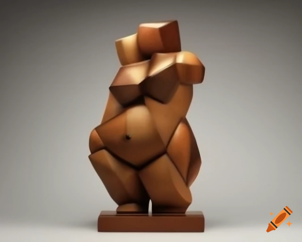 Cubist sculpture of a female figure in rough painted wood