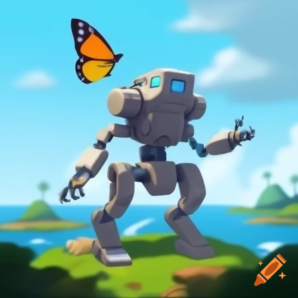 Robotic butterfly landing on tropical island