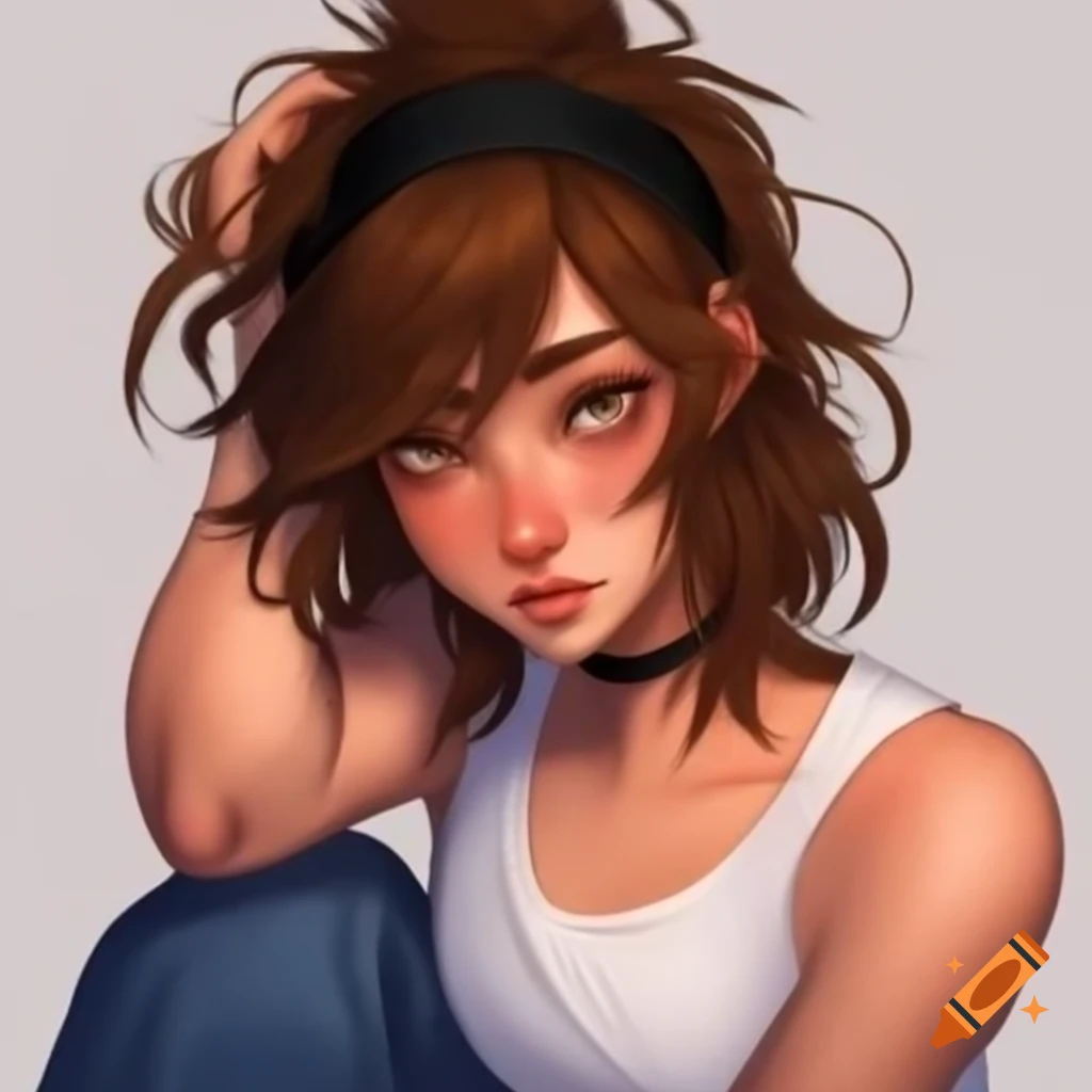 Cool sarcastic woman with relaxed expression and messy brown hair