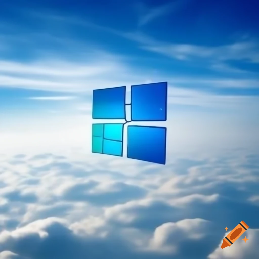 Windows XP logo surrounded by clouds