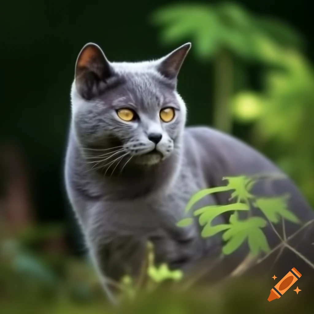 Grey cat exploring natural surroundings