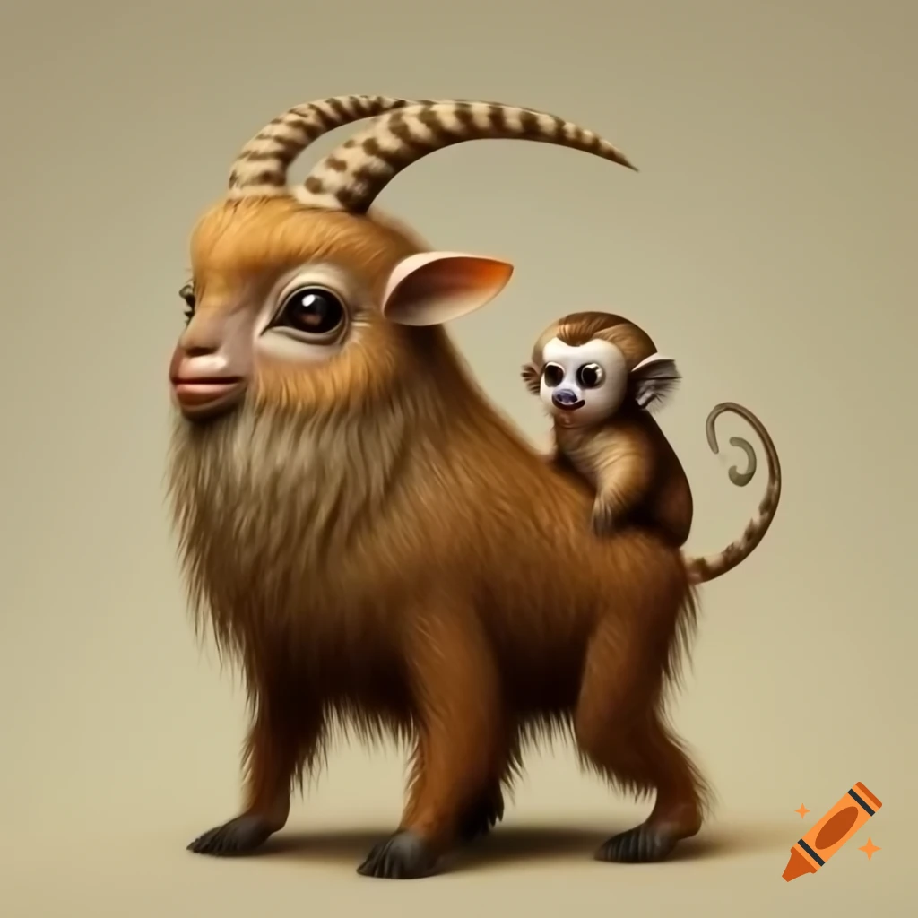 Hybrid creature resembling a goat-tamarin with giraffe ossicones