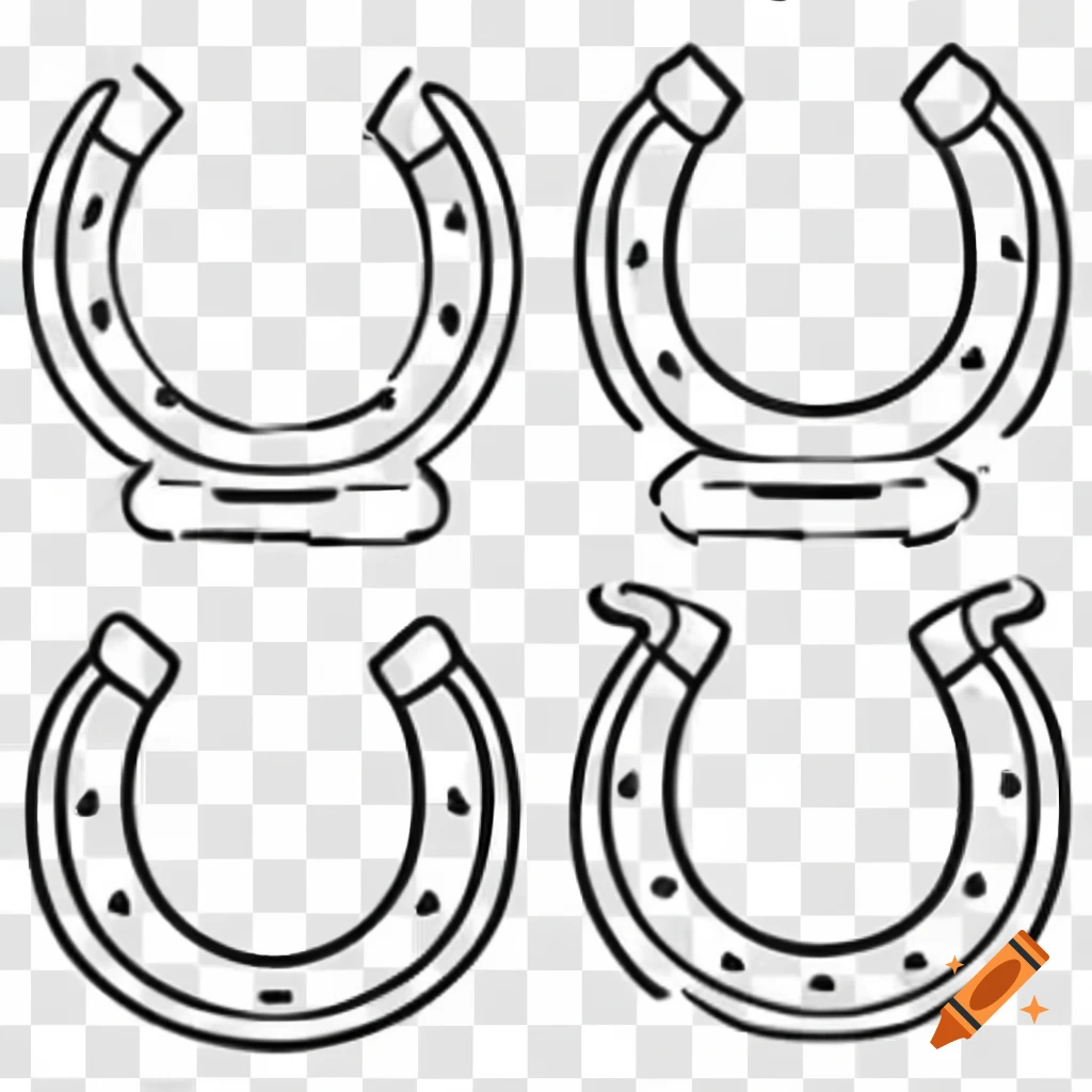 Line drawing of four silver horseshoes