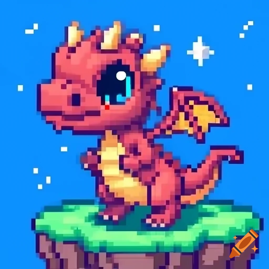 Pixel art of a baby rock dragon