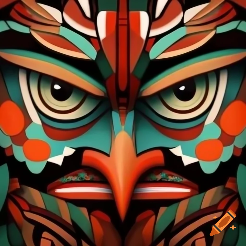 Totem art depicting cultural symbols and designs