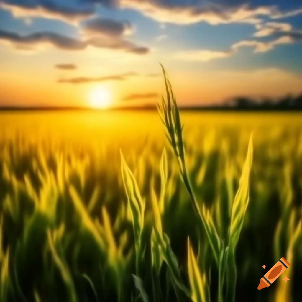 Agricultural landscape at sunset with intricate details