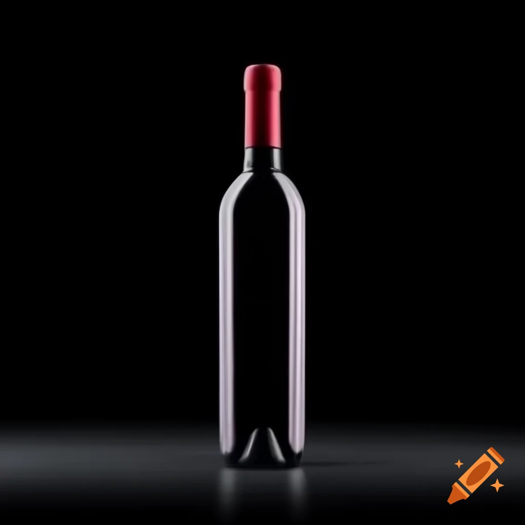 Red wine bottle without label, covered with burgundy plastic, against black background