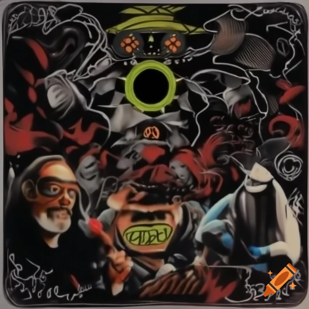 Album cover design for 'Tricked and Geeked' inspired by Ralph Bakshi's style