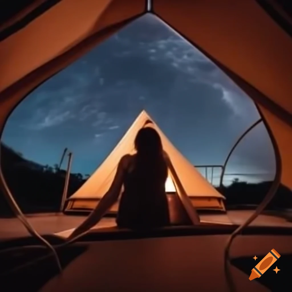 Person admiring night sky from glamping site