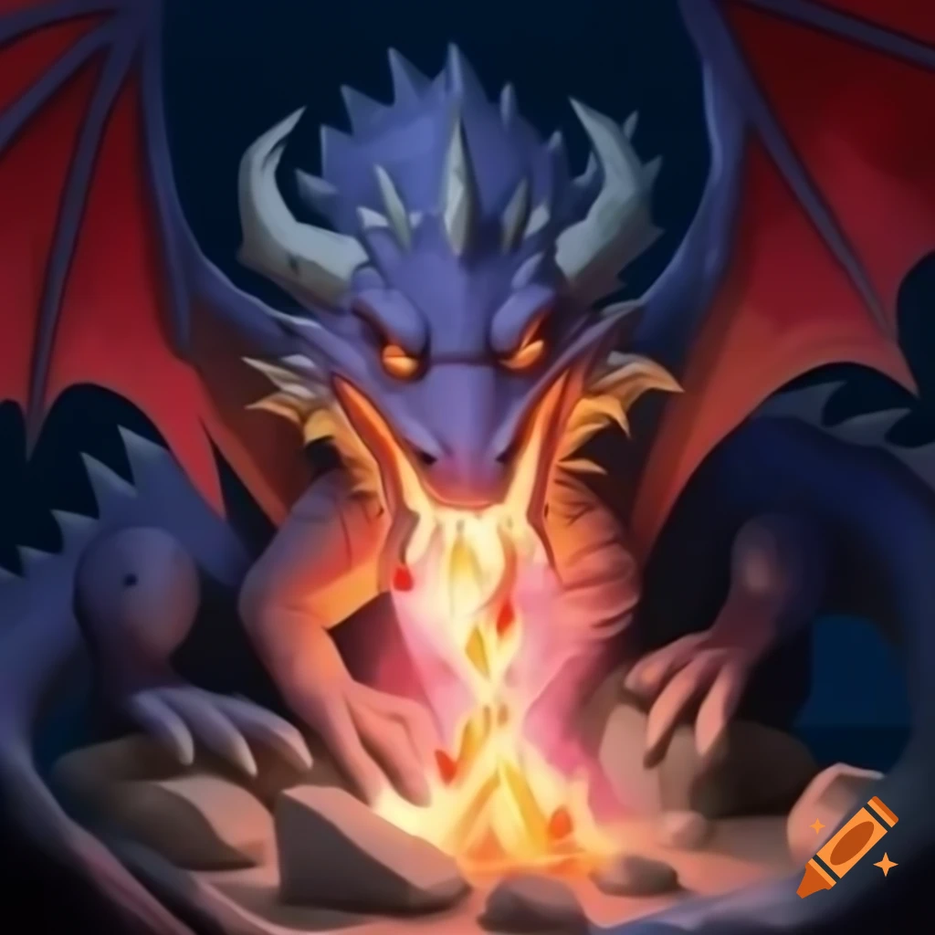 Pastel drawing of dragon breathing fire