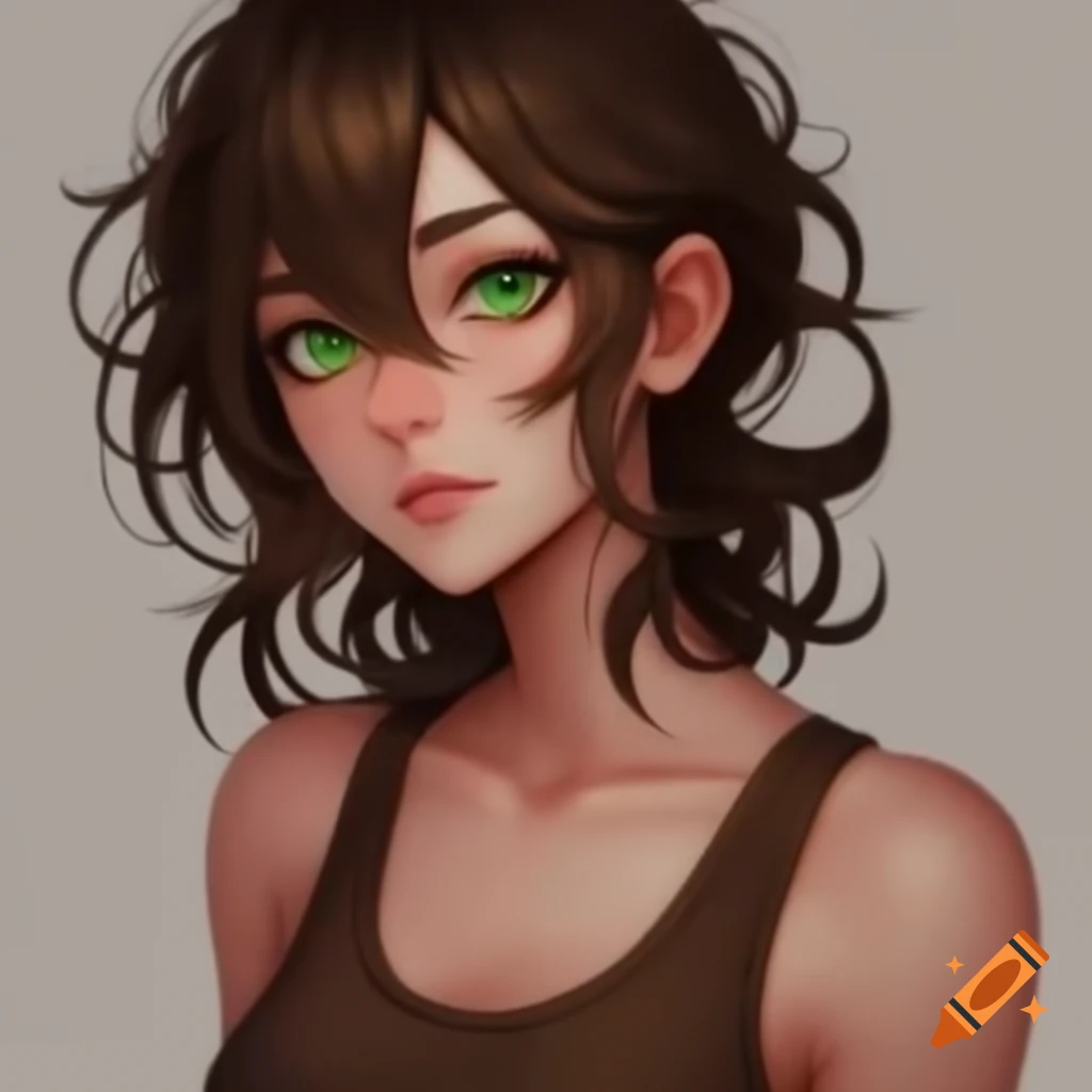 Cool anime woman with messy brown hair and relaxed expression