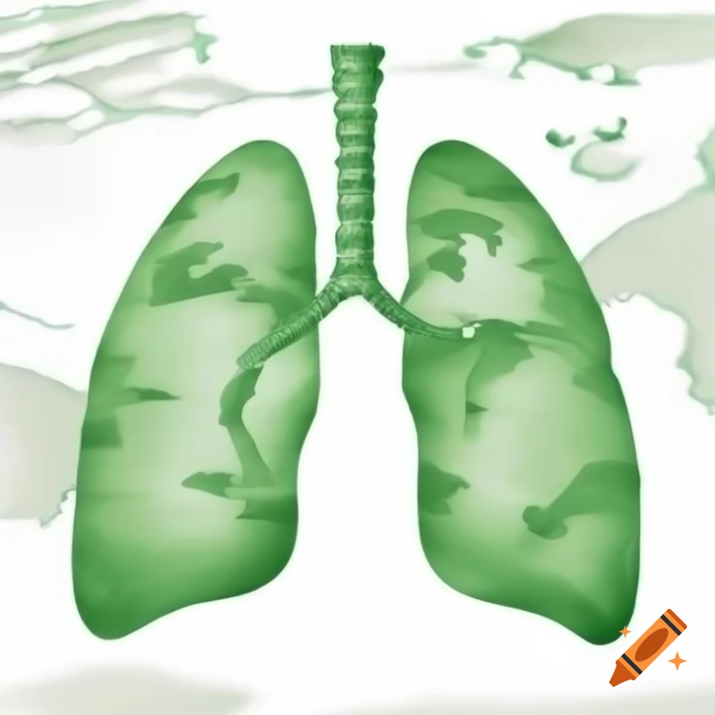 Green colored lungs with world map sketch overlay
