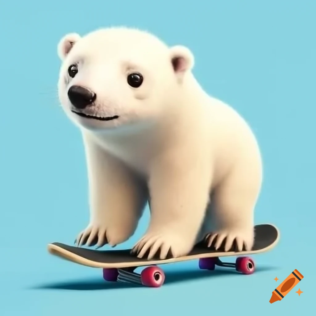 Polar bear skateboarding