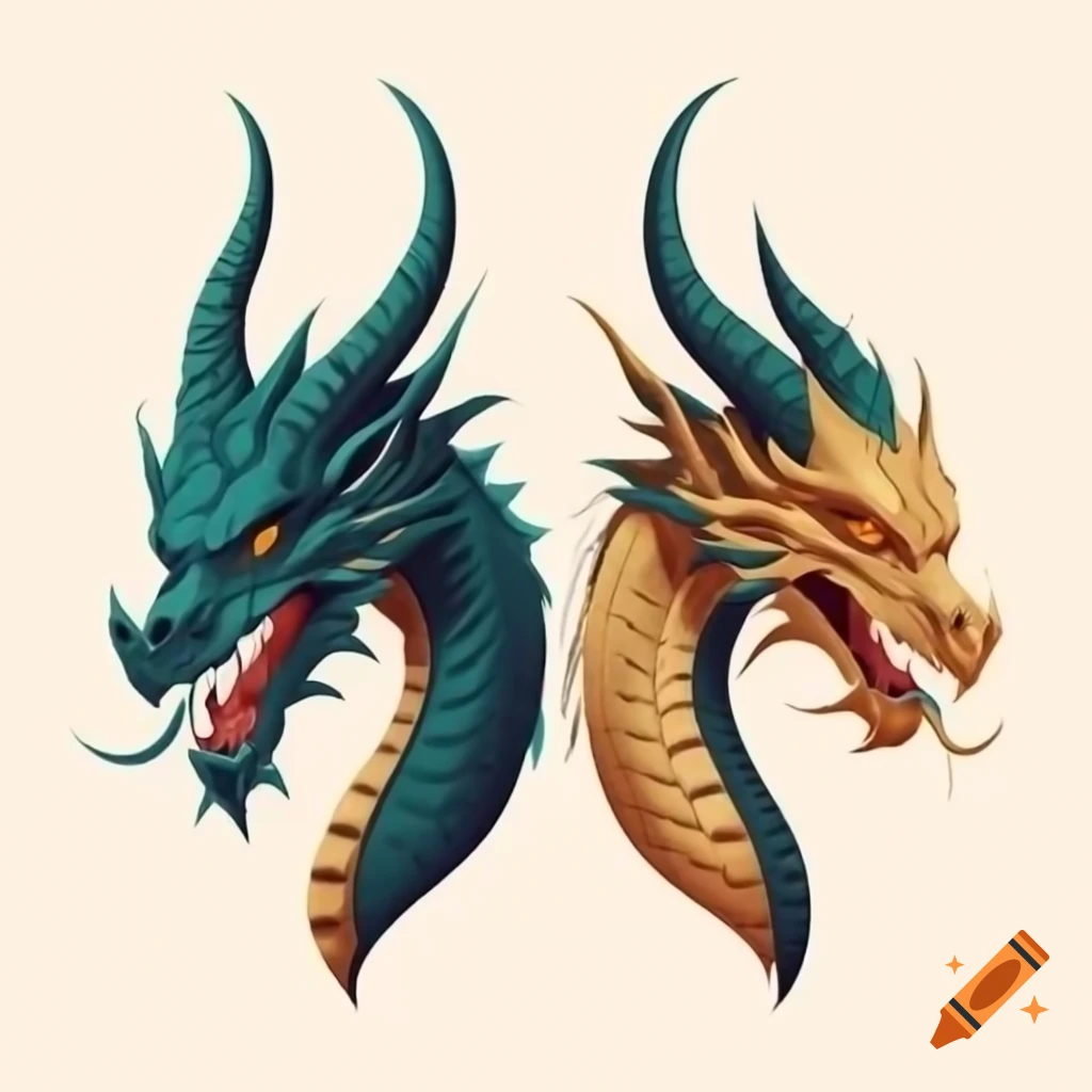 Two-headed dragon featuring human faces
