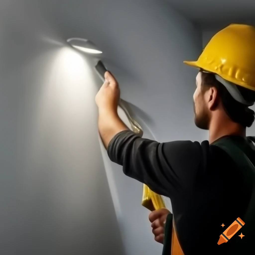 Person inspecting newly painted wall with flashlight