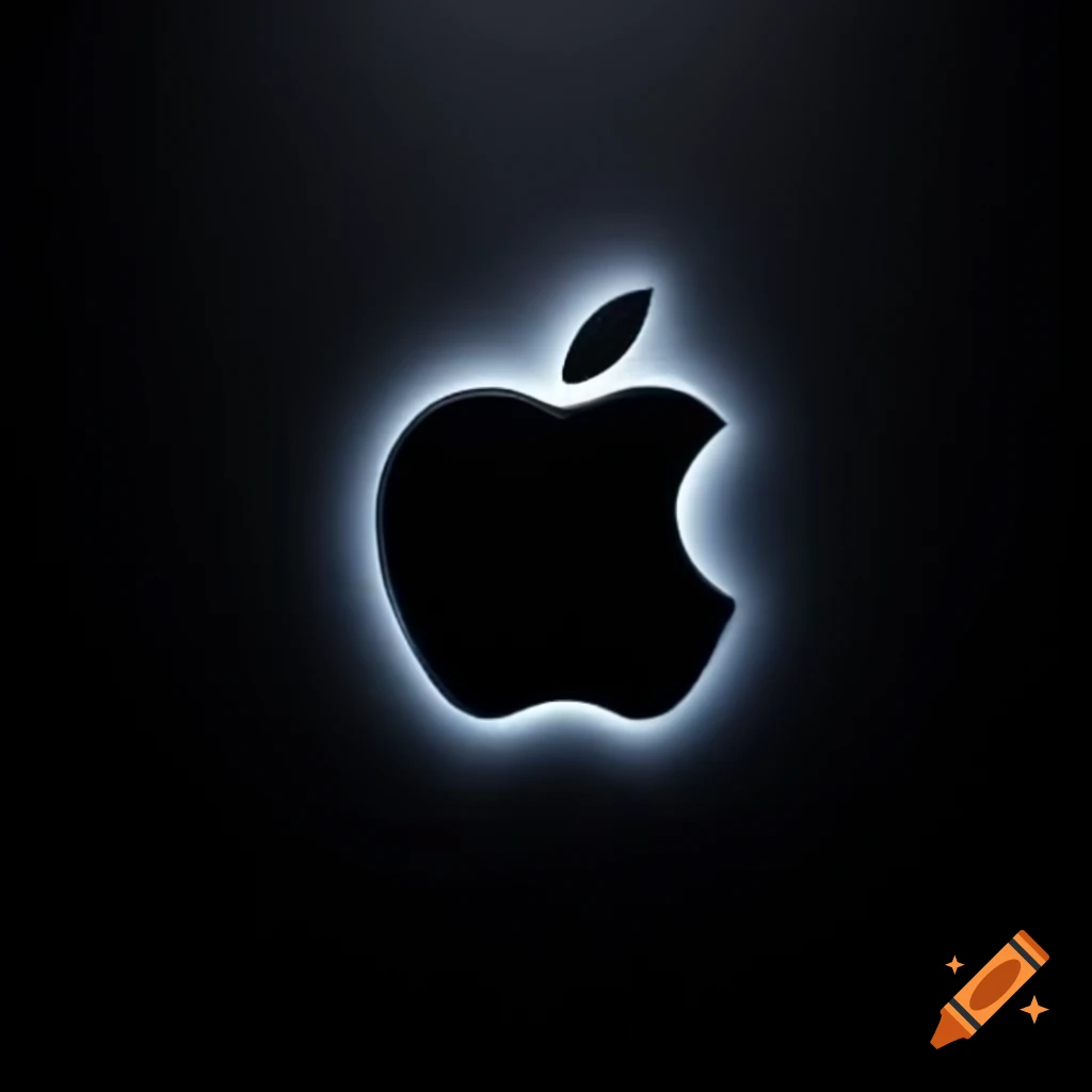 Glowing black Apple logo on black background