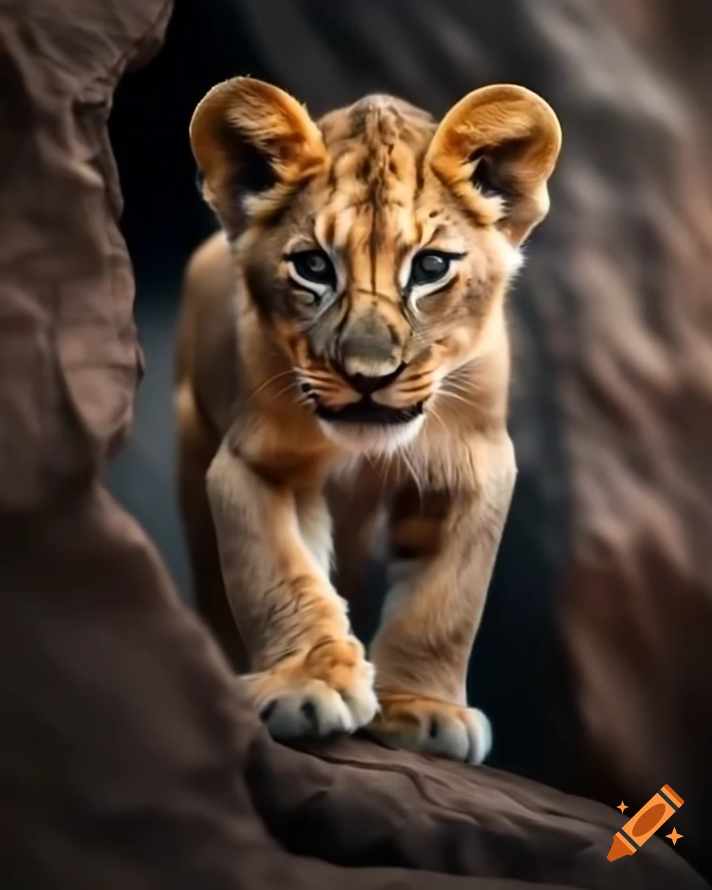 Lion cub near cliff edge
