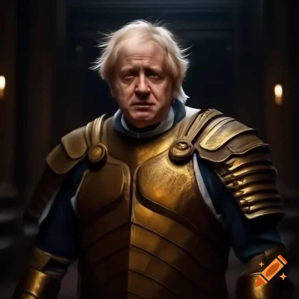 Boris Johnson depicted as emperor in golden power armor