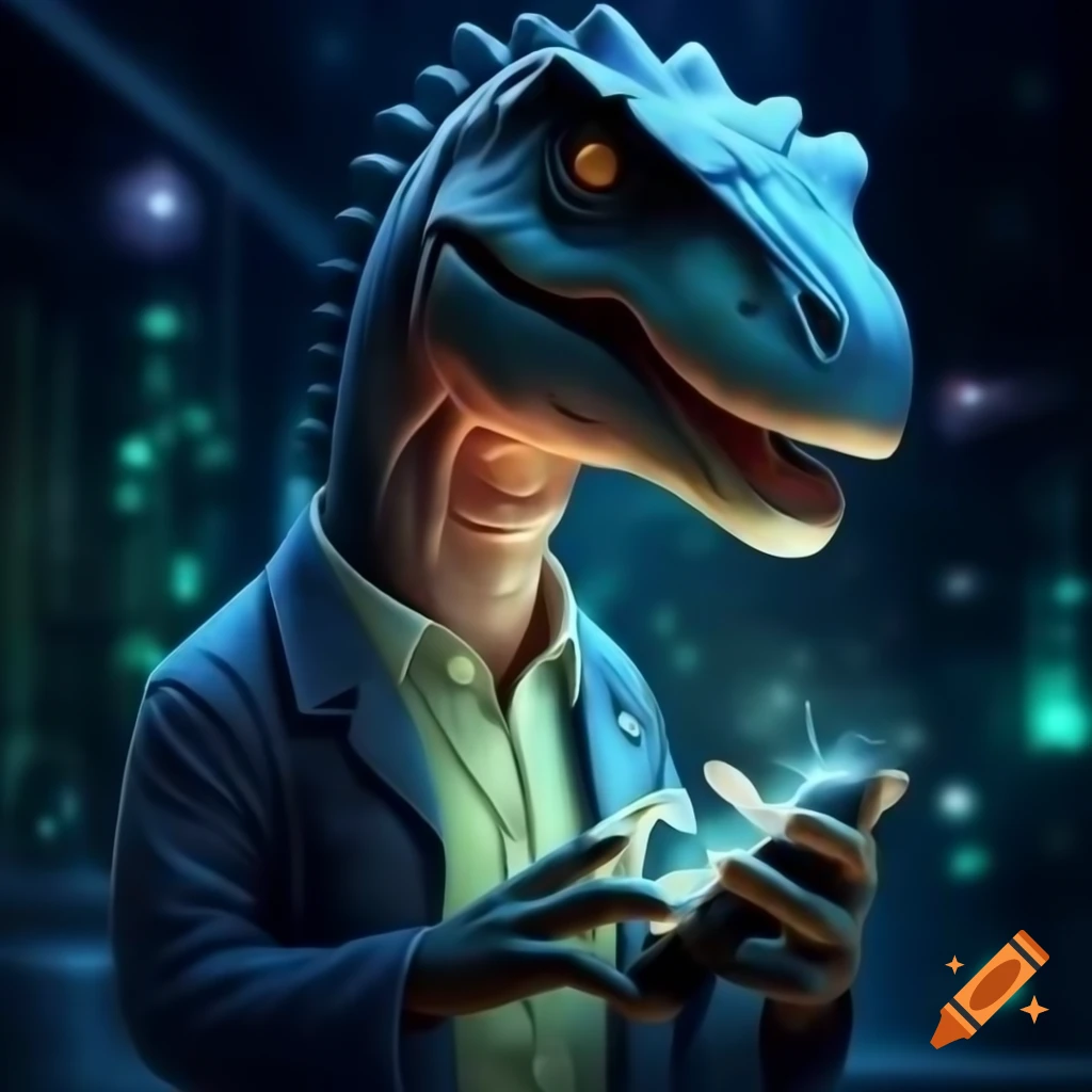 Digitally fit dinosaur using smartphone in scientific illustration