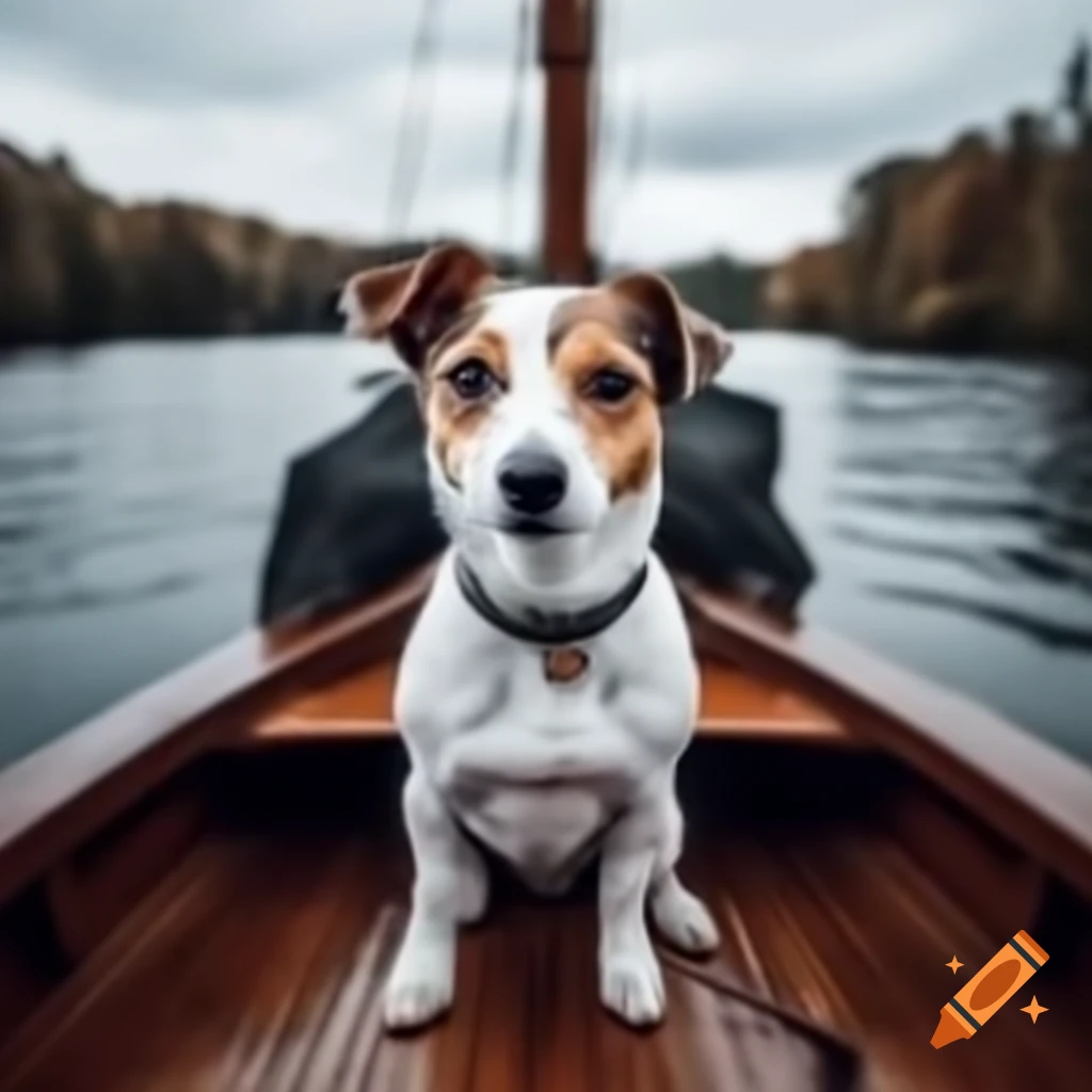 Parson Jack Russell Terrier with white coat and brown markings wearing black harness