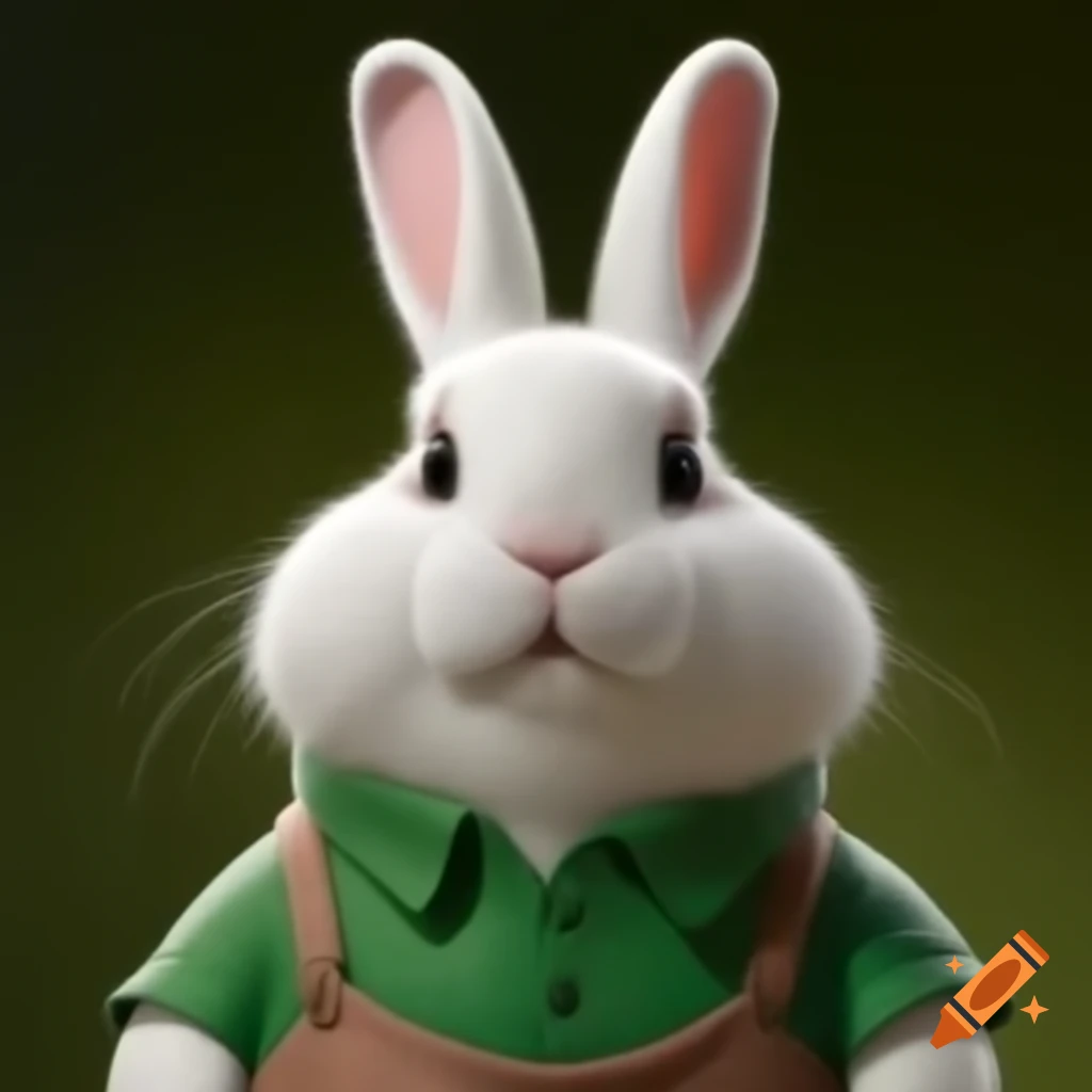 White rabbit wearing a green shirt