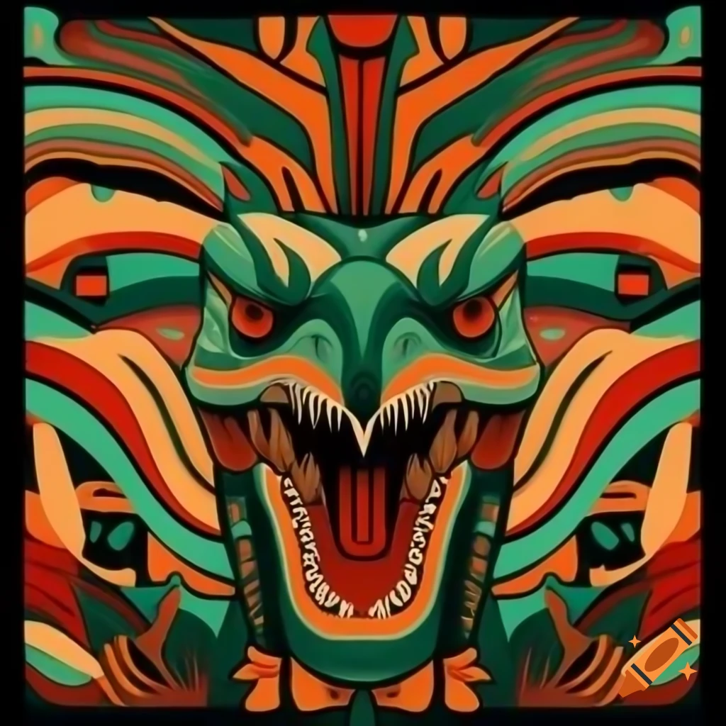 Totem art featuring a T-rex in vibrant colors
