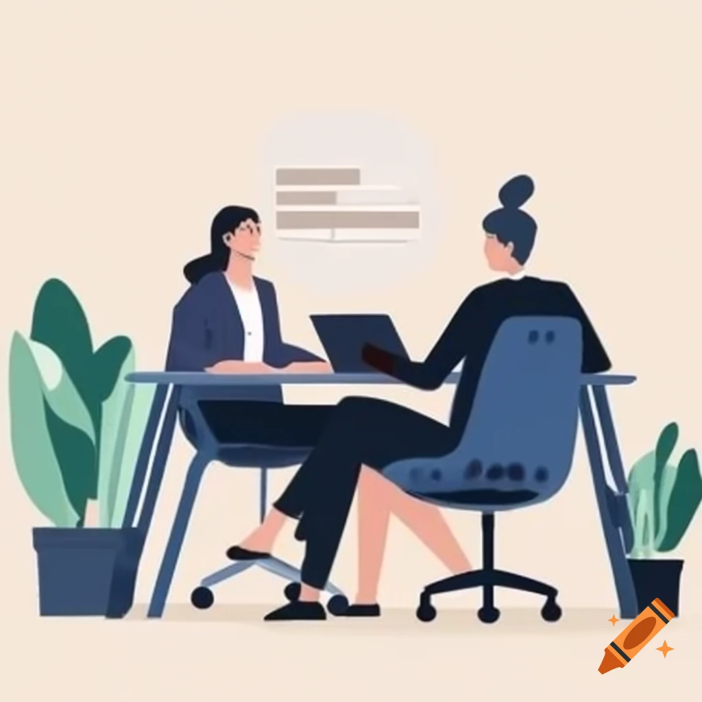 Manager and team member collaborating in minimalist flat design office