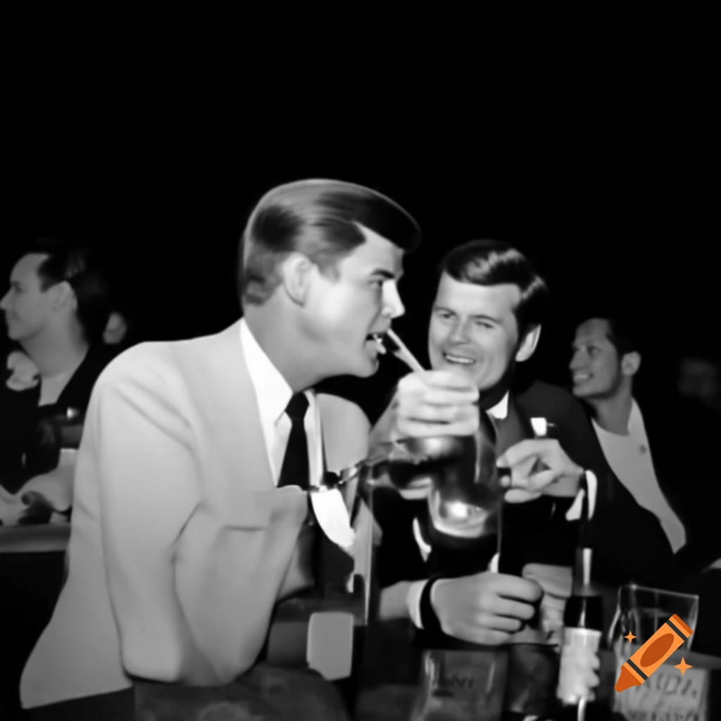 Historical scene of JFK and Lee Harvey Oswald in Dallas, sharing a beer