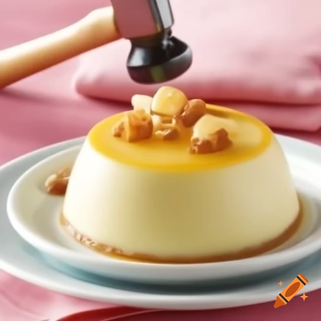 Pudding dessert beside a hammer