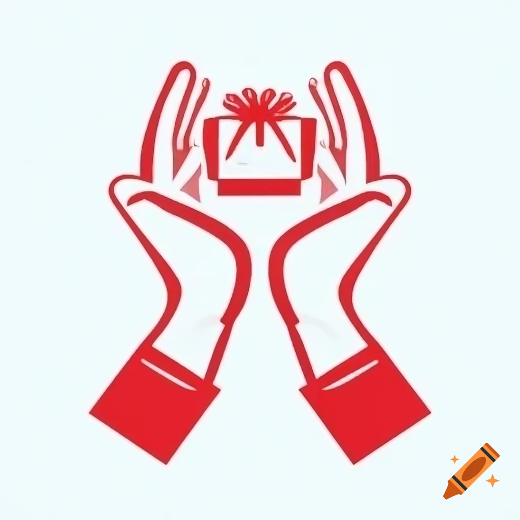 Charity logo with palm hands holding five presents with red ribbons from above