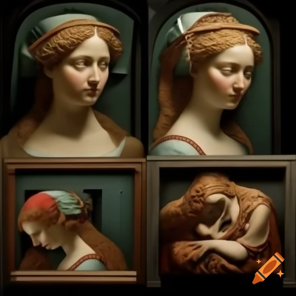 Renaissance style diptych showcasing plastic surgery before and after