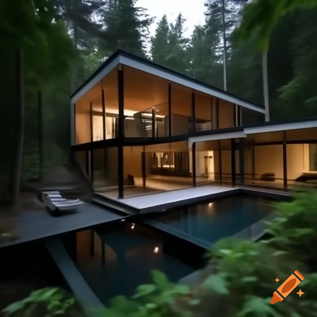 Minimalist home integrated into forest with swimming pool