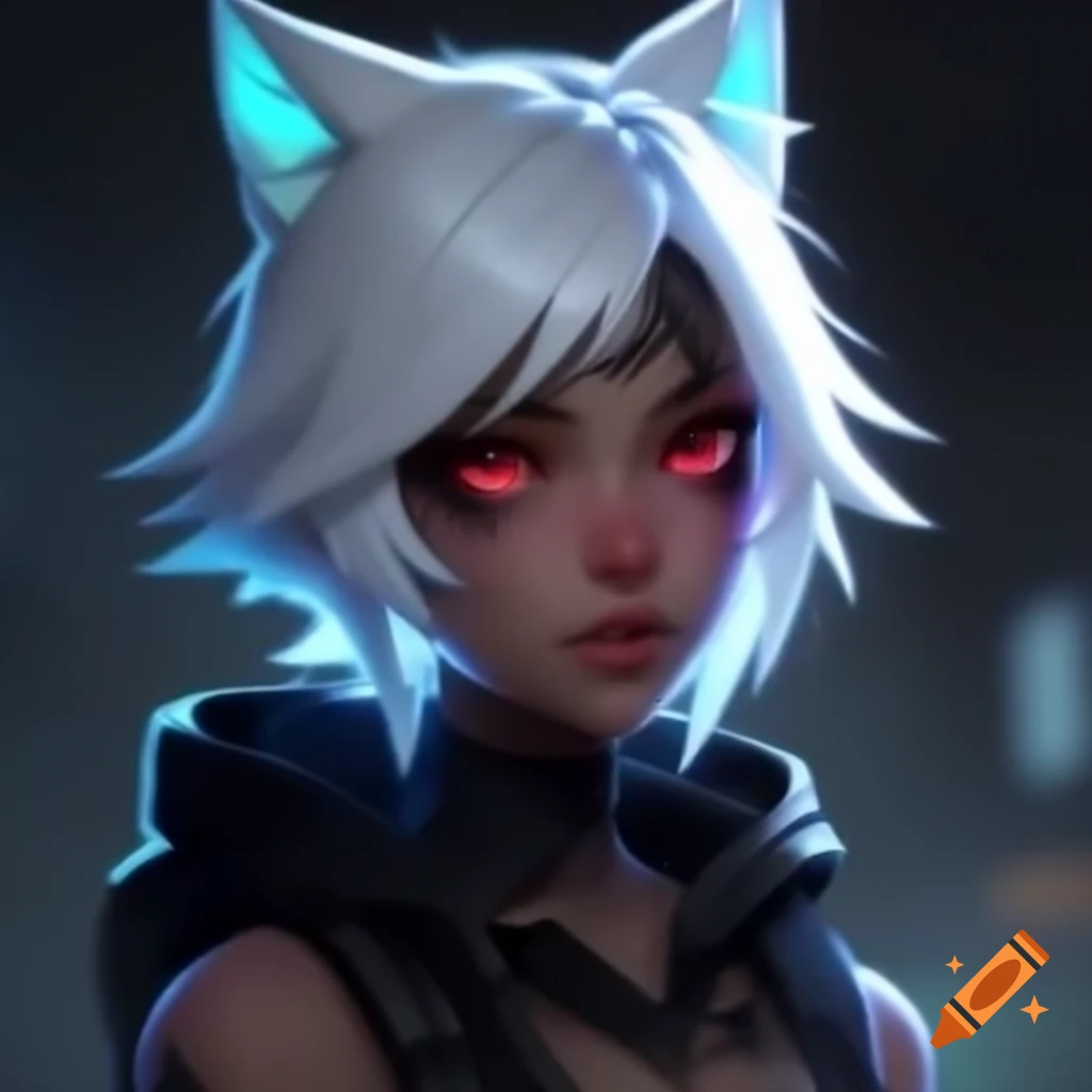 Cyberpunk netrunner girl with white hair and wolf ears in 4K HD