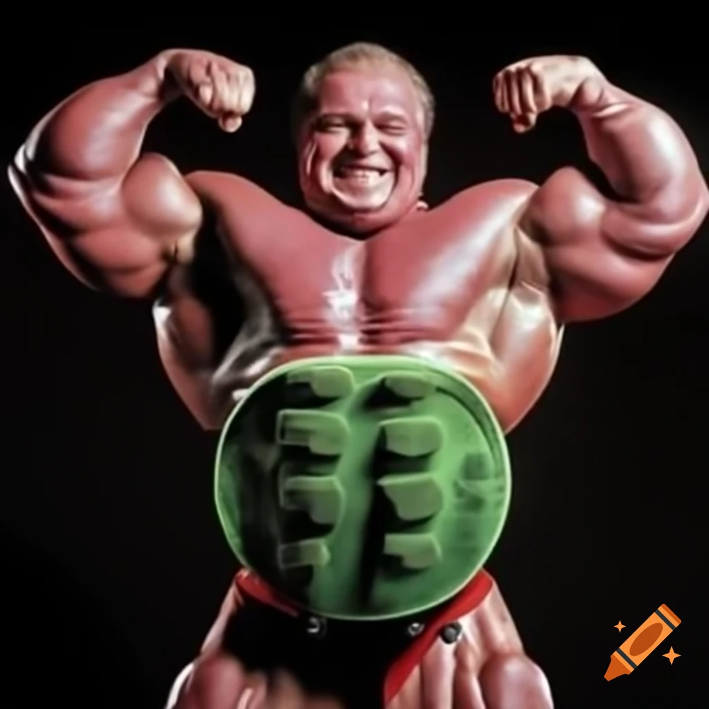 Muscular weightlifter with cute face flexing muscles and smiling on craiyon