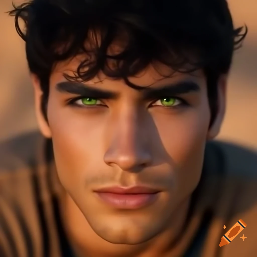Handsome young Mexican man with bright green eyes and strong jawline