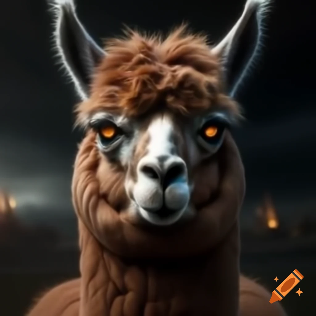 Demonic llama with glowing eyes